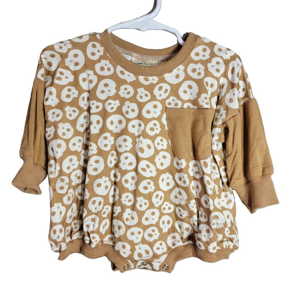 Little‎ Joy Co. Bamboo Skull Bubble Romper Size 3-6m Brown Long Sleeve Oversized